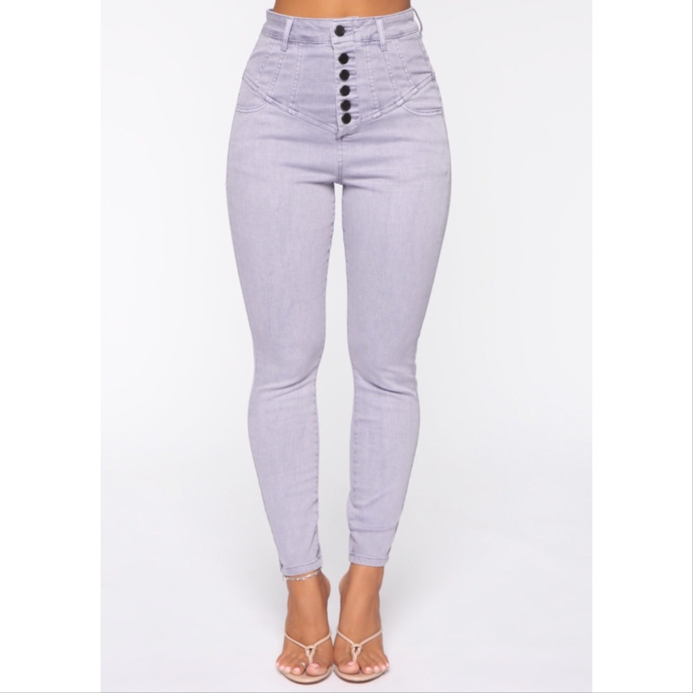 High Rise Button Front Yoke Jeans